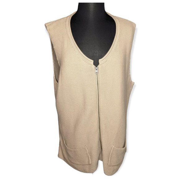 Orvis Tan Zip Down Sleeveless Sweater Tan Cardigan Size XL - Picture 1 of 11